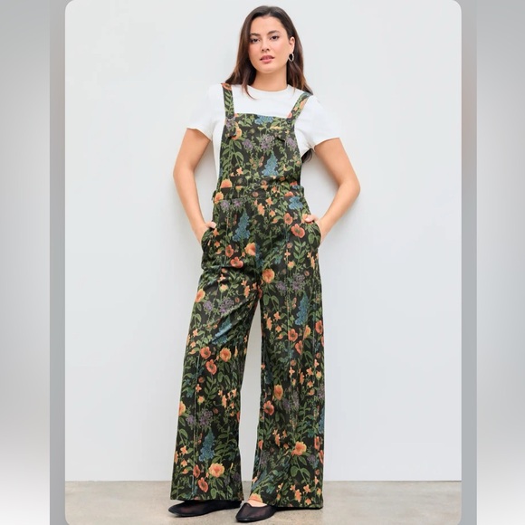 Cider Pants - Cider LIGHTWEIGHT CORDUROY FLORAL BUTTON WIDE LEG JUMPSUIT XL SW2-7